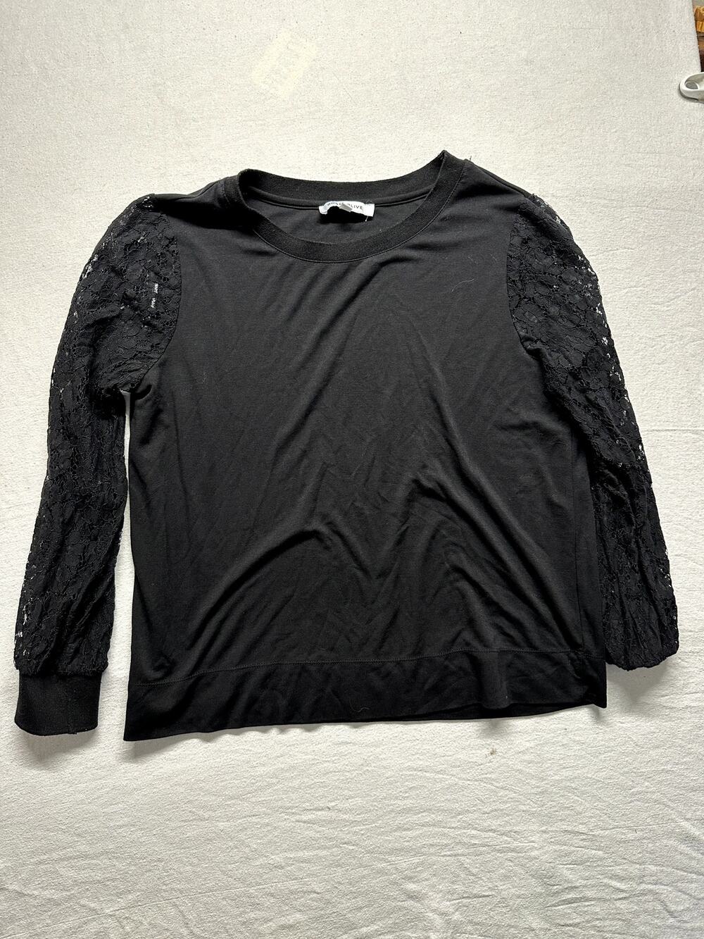 Rose & Olive Black Long Sleeve Crewneck Top Blouse Women's Size Large